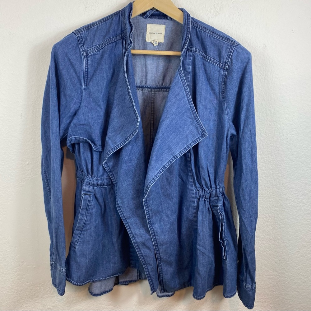 Urban Outfitters Silence + Noise Med Kirra Swing Chambray Denim Waterfall Jacket - Picture 1 of 7
